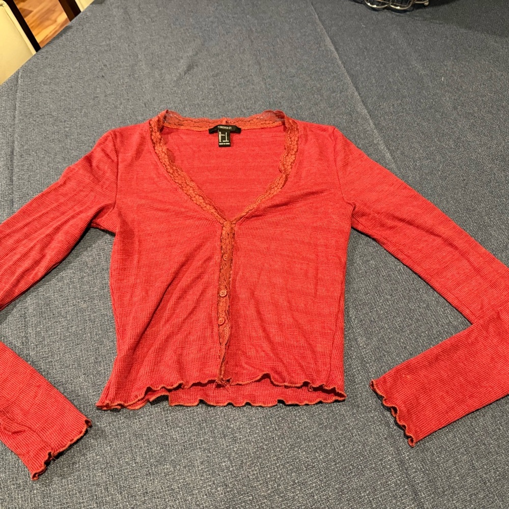 Forever 21 Pink Ribbed Long Sleeve Crop Blouse